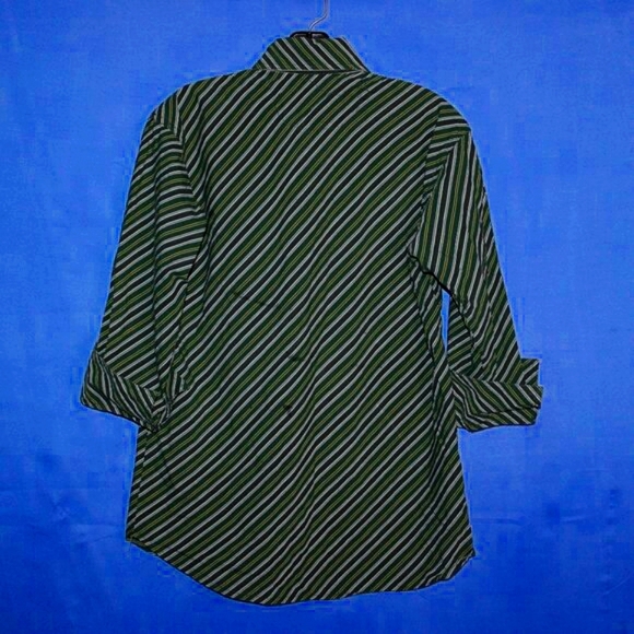 "THE BEST" Striped Button-Up Shirt - Green & Yellow - Cannabis Leaf Motif - M - Picture 6 of 6